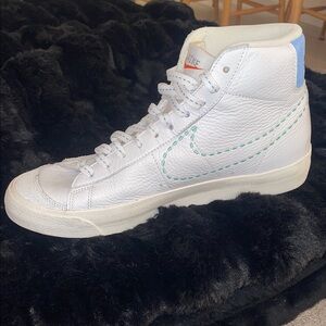 Nike White and Blue High-Top Sneakers